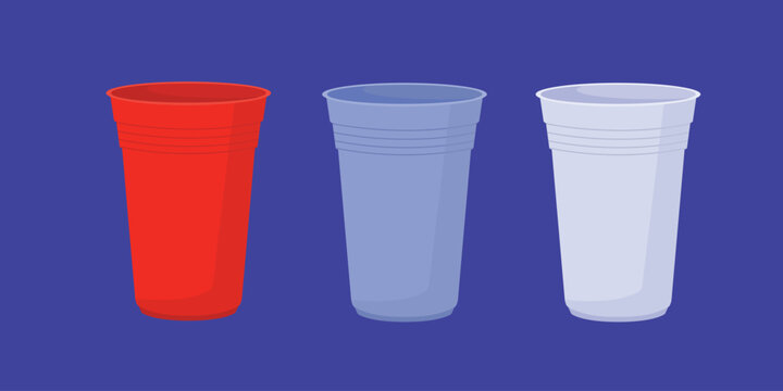 Red White and Blue Plastic Party Cups Beer Pong Vector.

