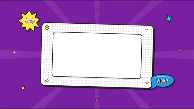Vibrant Pop Art Frame Featuring Blank Digital Screen for Creative Message Presentation and Modern Graphic Design Elements