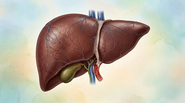 Human Liver Anatomy Illustration with Gallbladder and Blood Vessels Medical Science