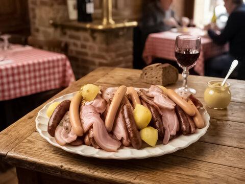 Choucroute alsacienne sur table de restaurant 