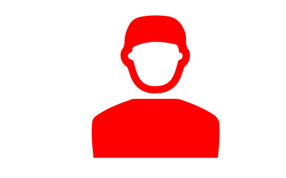 Red male avatar icon silhouette with short hair, bold red user profile symbol, flat vector head and shoulders person sign for websites, apps, login, alert and account concepts