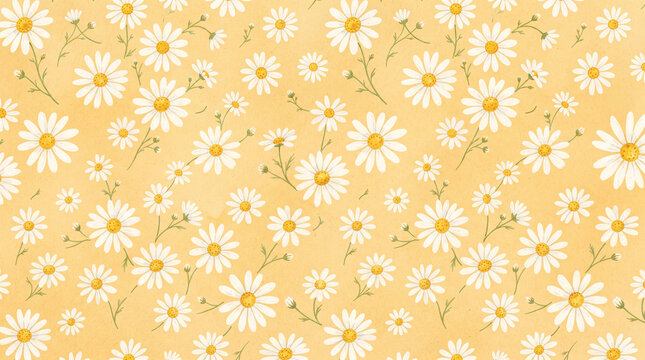 Seamless pattern with handdrawn daisies on a soft yellow background