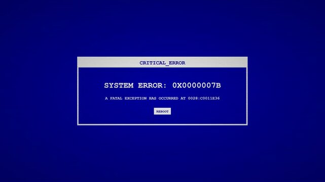 System error critical message pop up window on blue computer screen