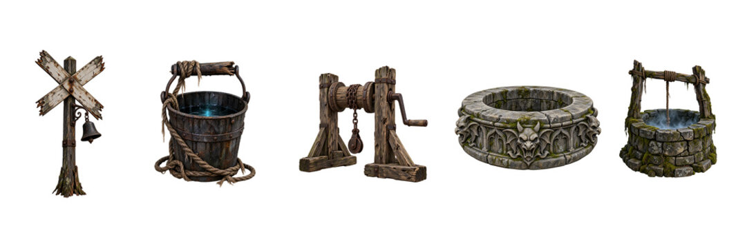 Collection of medieval well and water drawing equipment