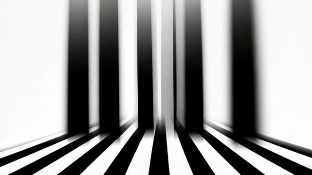 Abstract monochrome image of a floor and wall with alternating black and white stripes
