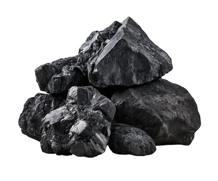 A pile of raw coal chunks isolated on transparent background