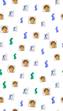 Pattern of icons showing acne, pregnancy, and cleaning