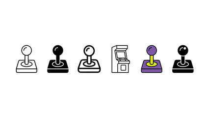Set of vintage video game joystick and retro arcade machine line icons © Tanvir Risad