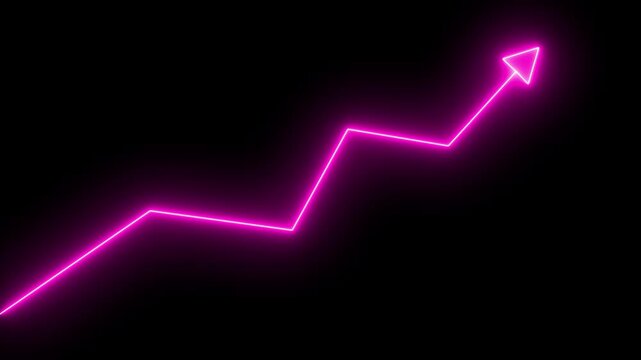 Successful growth trend neon line graph going Up. Abstract neon line arrow business graph on dark background. Neon line market Recovery Concept. 4k videos