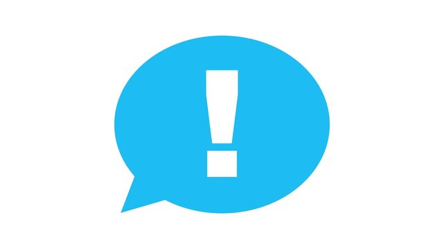 Speech bubble with exclamation mark animation. Chat message bubbles popping up animation. Dynamic text speech bubble simple communication icon sign, Alert warning sign Exclamation symbol, danger sign 