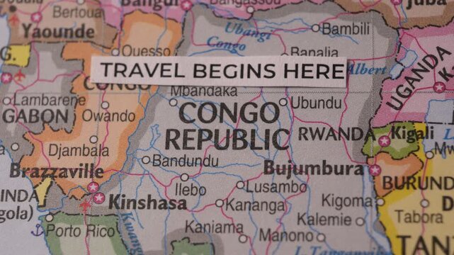 Map of Central Africa with Travel Begins Here Text Label