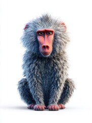 Obraz premium A Detailed Portrait Of A Baboon With Textured Grey Fur Sitting Against A Clean White Background