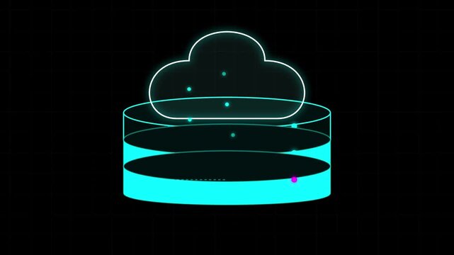 Abstract cloud computing server grid animation with glowing data