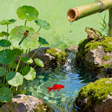 Oil Painting of Quiet Bamboo Water Pond