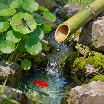Oil Painting of Quiet Bamboo Water Pond