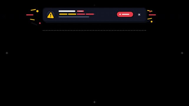 Crisp flat UI top floating warning toast banner notification with spring bounce slide down, rhythmic badge wobble, dynamic flash accents, and seamless 4K loop.