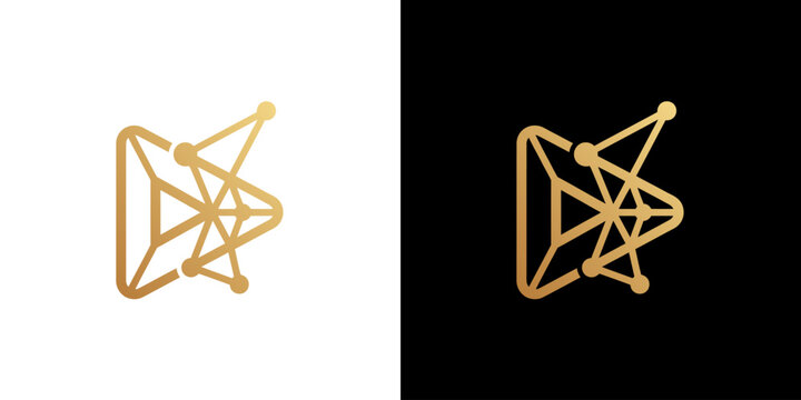 Golden Abstract D S Letter Tech Network Logo Design