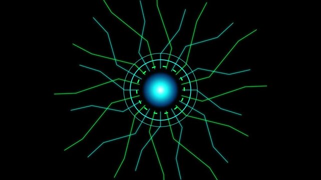 Futuristic hud interface with concentric circles and dashed lines pulsing on a dark background