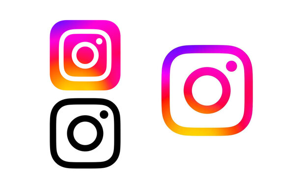 Instagram gradient and black logo icon set for social media platform editorial.