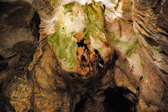 Stalactite formations inside a natural limestone cave