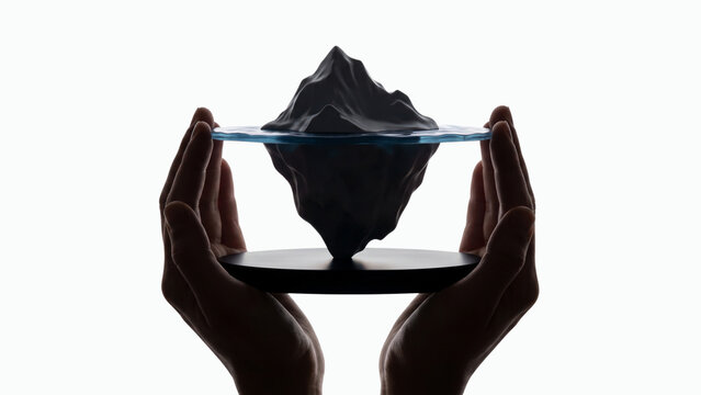 Hands Holding Iceberg Cross Section Model Isolated On Transparent Background