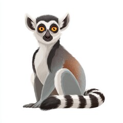 Fototapeta premium Cute Ring Tailed Lemur Digital Illustration With Orange Eyes On A Clean Isolated White Background