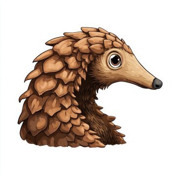 Cute Pixel Art Pangolin Profile Portrait Isolated On White Background