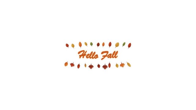 Vibrant autumn season greeting with colorful falling leaves border on a clean white background, celebrating the beauty of fall