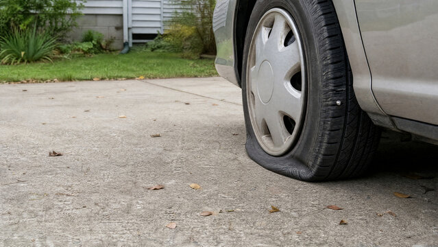 Nail stuck in a flat car tire