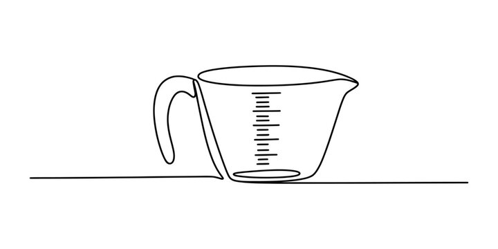 Continuous single line drawing of a kitchen measuring cup tool