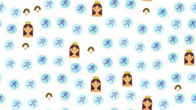Cartoon princesses and running figures pattern
