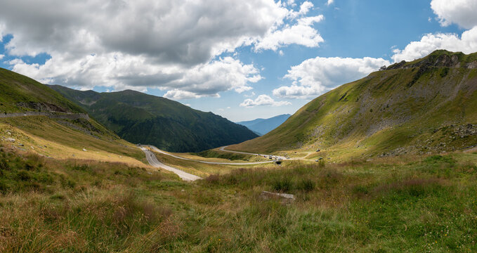 Panoramic View Of Transfagarasan Highway Fagaras Mountains Romania Landscape