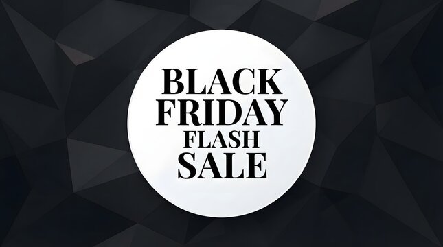 Black friday flash sale promotional banner with bold typography inside a white circle on a dark geometric low poly background