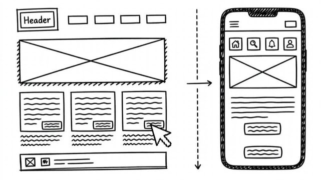 Responsive web wireframe animation: desktop to mobile ui conversion process web responsive