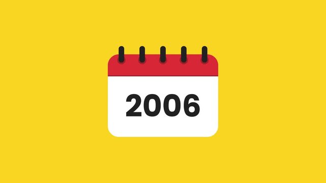 2006 Retro Calendar Page Animation with Bold Year Number on a Bright Yellow Spiral Notebook Design Prores Alpha 4K 60 fps Looping