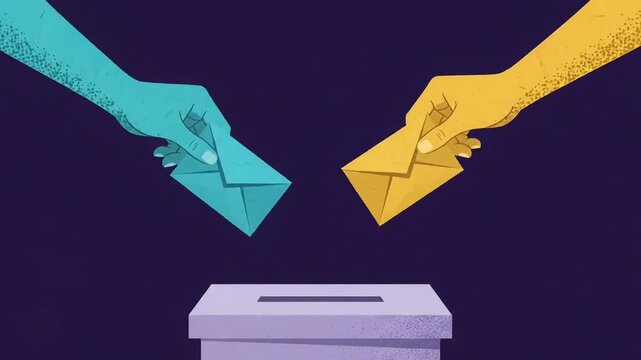 Colorful hands casting ballots into a voting box illustration
