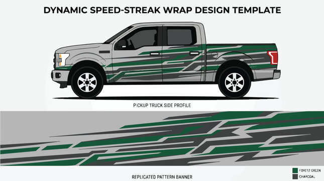 Car Wrap Design with Dynamic Speed-streak in Forest Green and Charcoal Decal