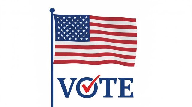 American Flag Waving Above Vote Text with Checkmark Animation
