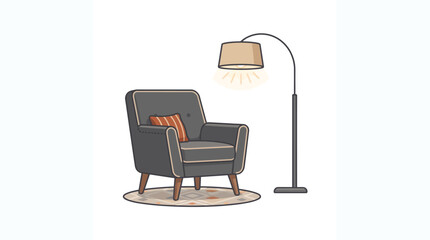 Fototapeta premium Modern Armchair with Floor Lamp in Minimalist Living Room.