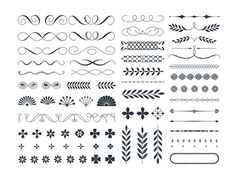 Vintage ornamental dividers collection with floral borders decorative design elements set.
