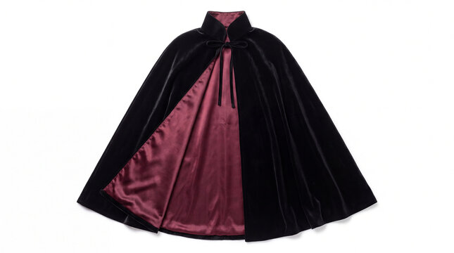 Black cape with burgundy lining isolated on white background.