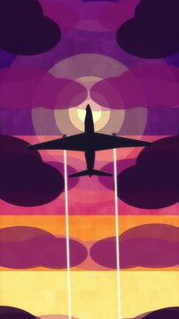 Pixel art airplane flying sunset sky looping video animation