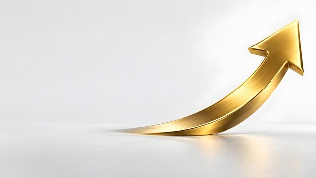 Sleek golden sweeping arrow pointing upwards illustrating premium financial growth and elite business success