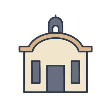 Stylized building with dome and bell tower