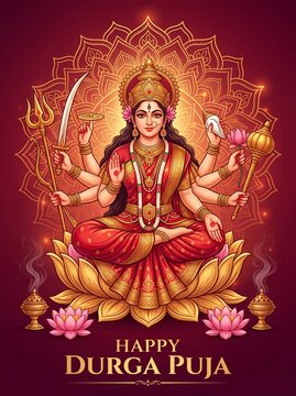 Goddess Durga Navratri Festival Artwork with Traditional Hindu Religious and Devotional Design