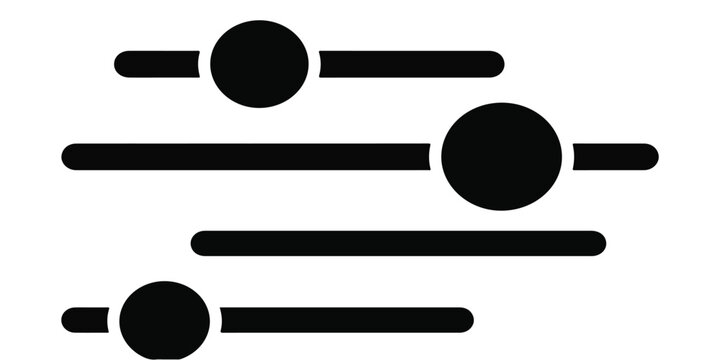 Set of black slider control icons for user interface design with slider icon settings knob horizontal adjustment tool volume control graphic UI digital settings circular knob bar