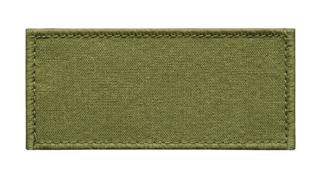 Olive green tactical patch with stitched border isolated on transparent background