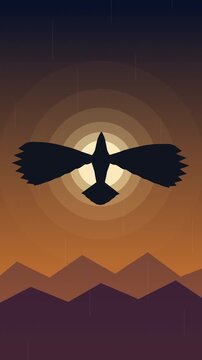 Pixel art bird flying over mountains animation