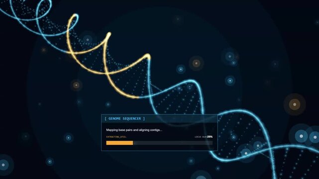Abstract DNA helix rotating with progress bar animation