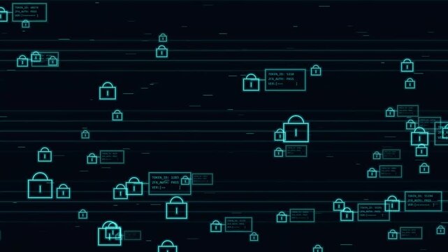 Digital security locks loop background animation